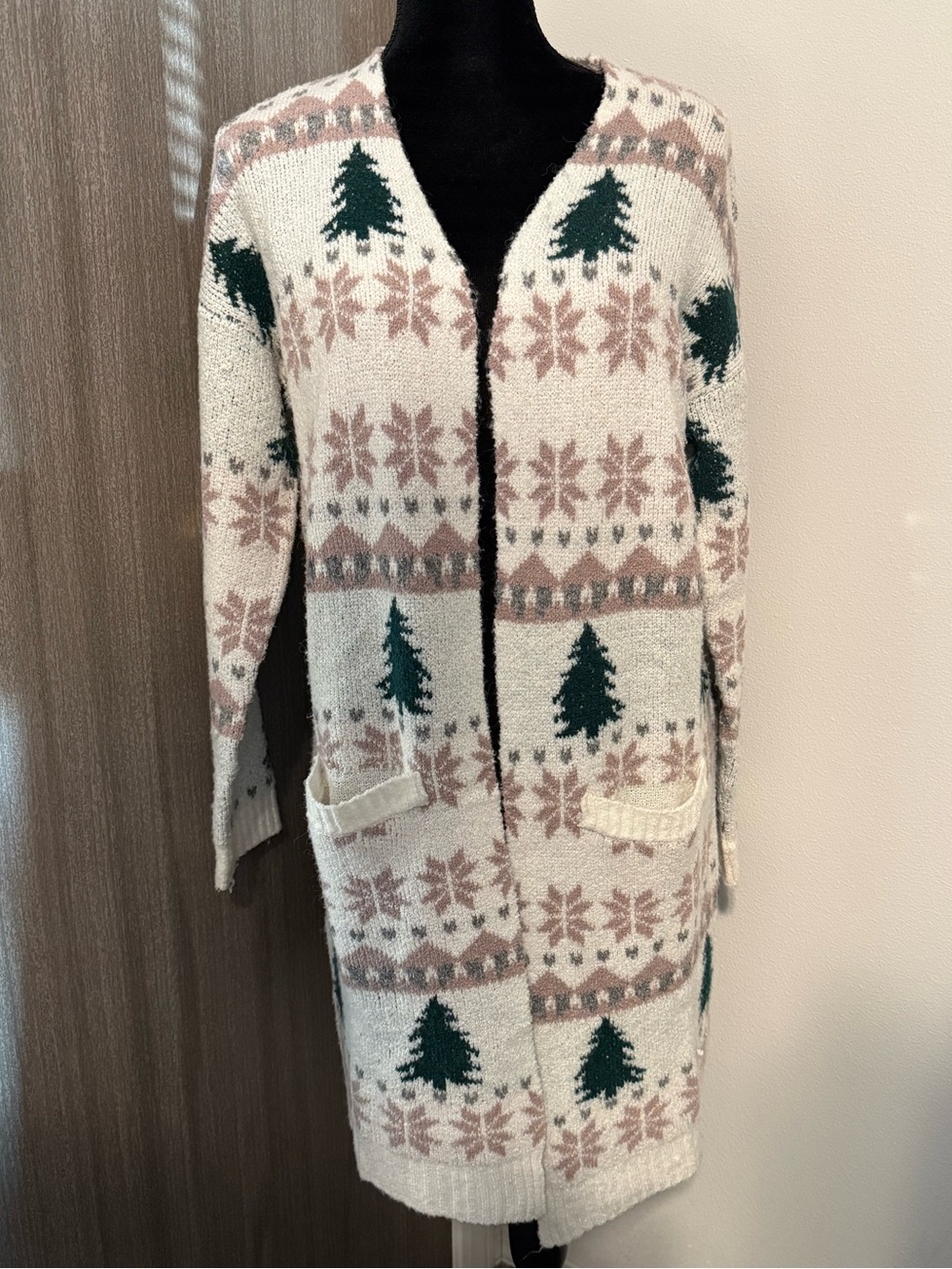 Maurices Cream and Green Knit Sweater with Tree Motif - Picture 1 of 3